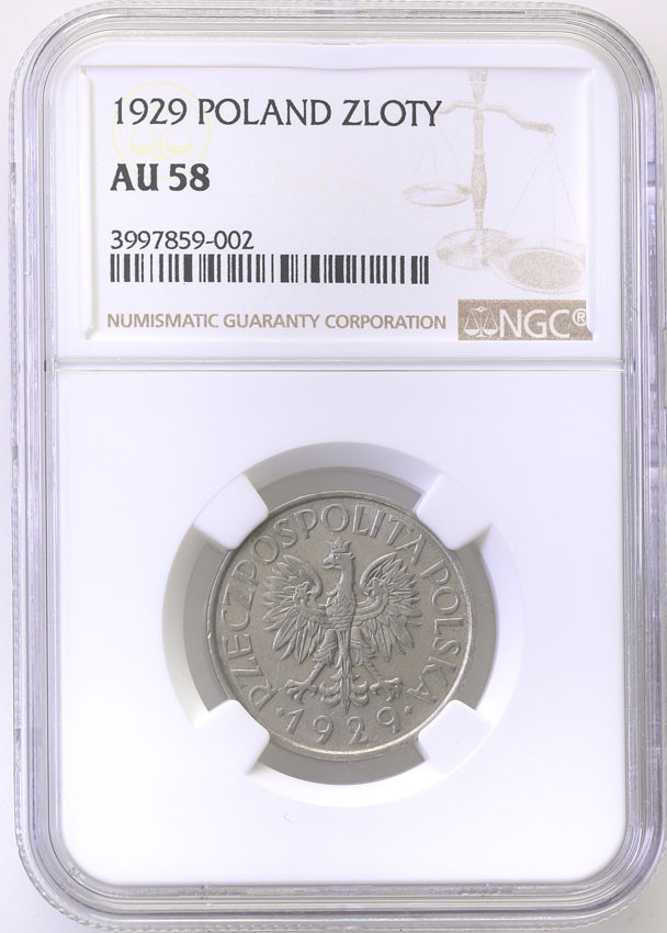 II RP. 1 złoty 1929 NGC AU58